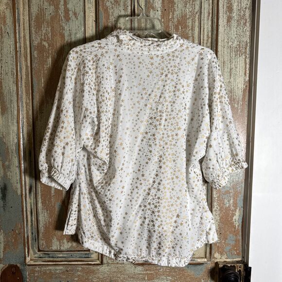 Emily McCarthy M White Top Gold Stars Elbow Length Sleeves - Picture 7 of 10